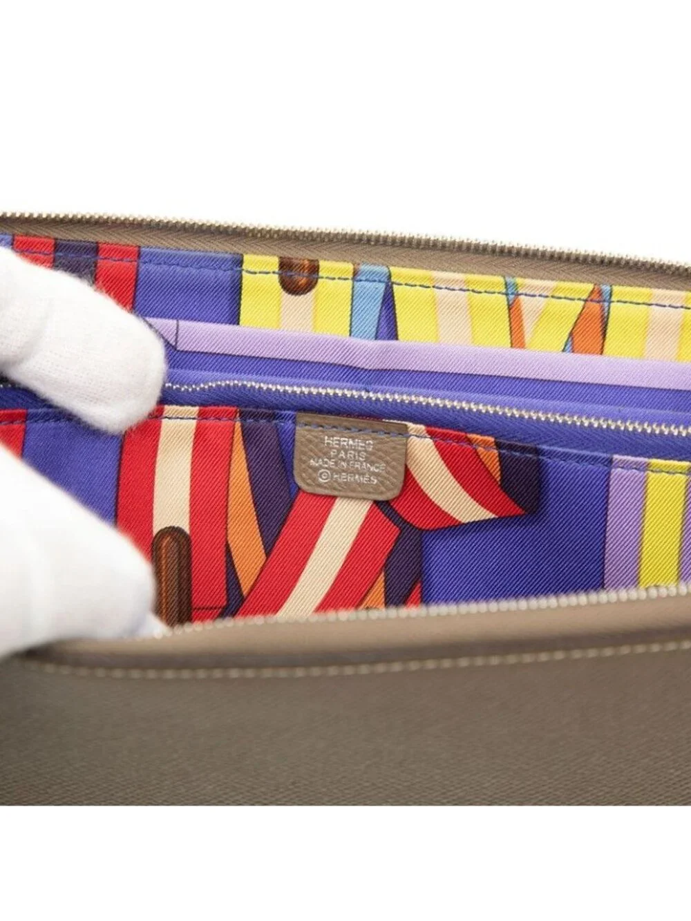 Hermes Azap Silk les Sangles Round Zip Wallet Etoupe Brown Veau